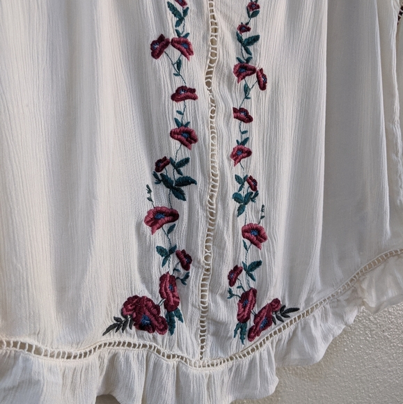 American Eagle Festival Boho festival floral top cream ivory embroidery Small - Picture 6 of 13